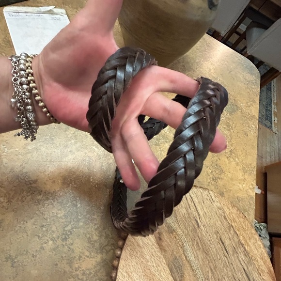 Western Italian Brown Braided Leather Belt with Silver Buckle(Unisex) - Picture 7 of 11